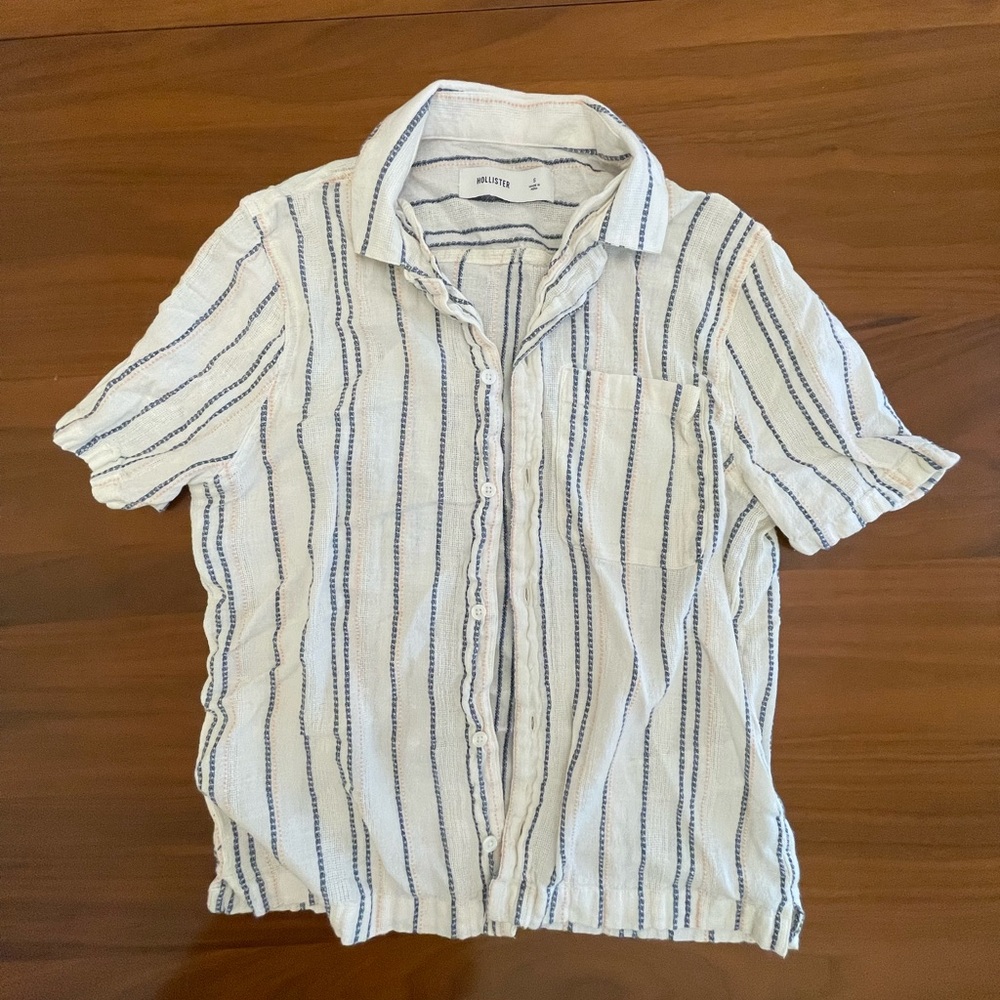 Hollister Blue and White Striped Casual Button Down Shirt